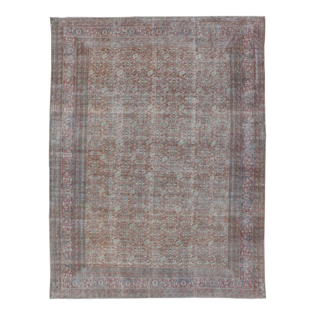 Early 20th Century Antique Persian Khorassan Rug With All-Over Floral Design in Red and Blue For Sale