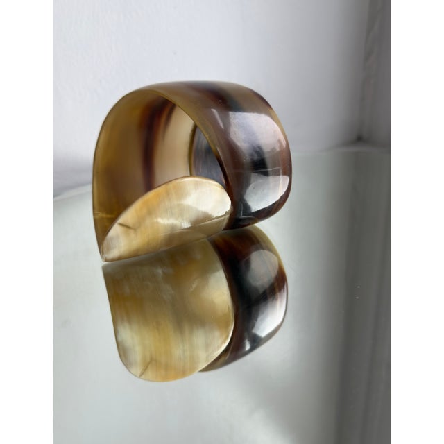 Mid-Century Modern 1970s Chunky Horn Cuff Bracelet, Sculptural Open-Ended Design For Sale - Image 3 of 12