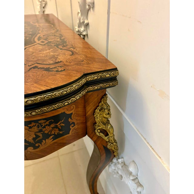 Antique French Louis XV Style Kingwood Marquetry Card or Console Table, 1860s For Sale - Image 13 of 18
