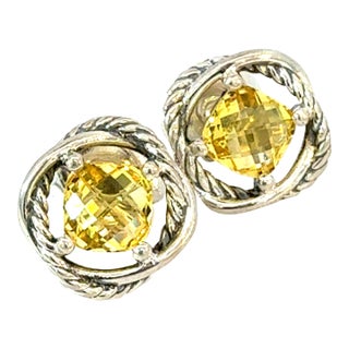1990s David Yurman Yellow Citrine Infinity Earrings Sterling Silver Estate, A Pair For Sale