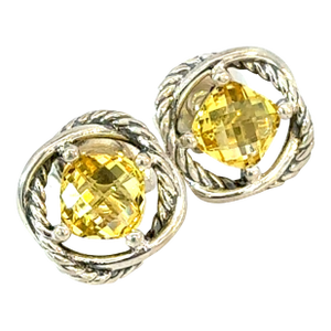 1990s David Yurman Yellow Citrine Infinity Earrings Sterling Silver Estate, A Pair