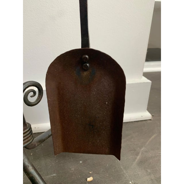 Industrial Hand Forged Iron Fireplace Tools with Steer Head Detail For Sale - Image 3 of 12