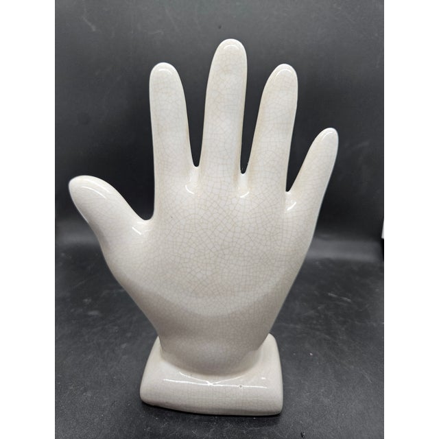 Vintage Ceramic Palmistry Hand Statue | Tattooed Fortune Teller Hand with Rose & Playing Cards | "The Hand" Ring Holder...