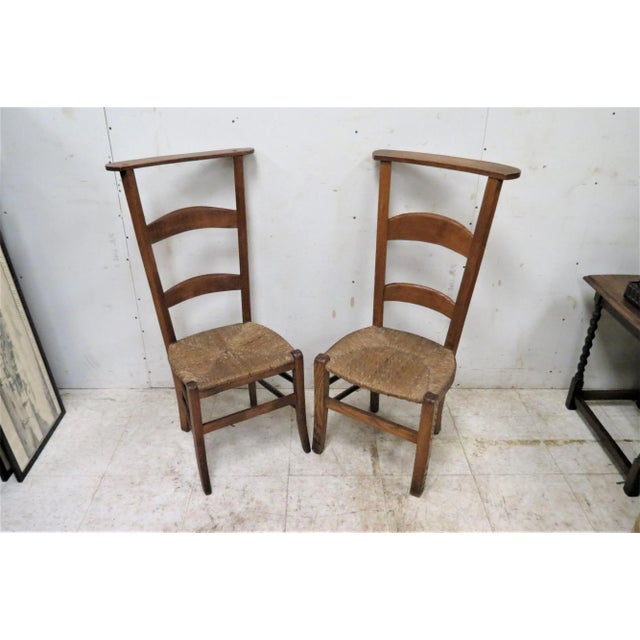 2 Antique French Prayer Chairs With Woven Rush Seats Chairish