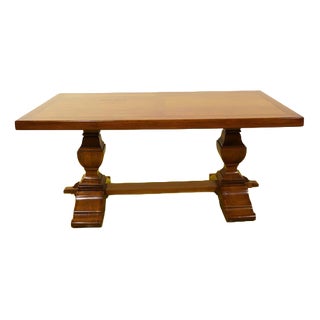 Wood Table with Double Turned Base For Sale