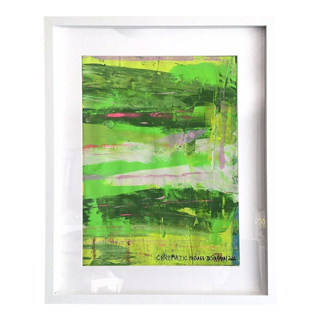 Chromatic Passage. III Framed Abstract Shades of Green Painting For Sale