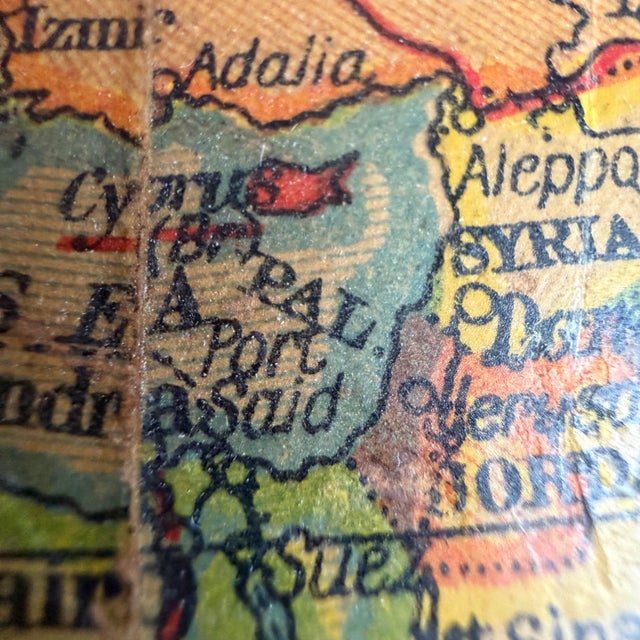 Camel 1940s–1950s English Geographia 8-Inch Terrestrial Globe on Turned Red Wood Base For Sale - Image 8 of 12