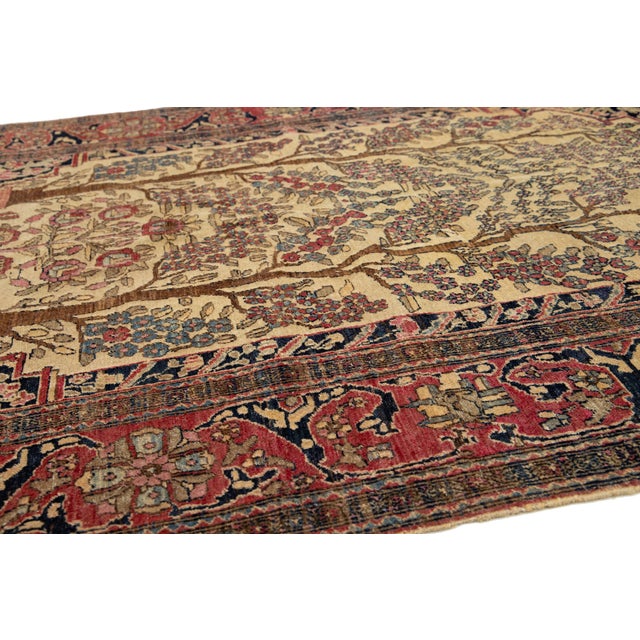 Unique Handmade Antique Persian Isfahan Wool Rug in Tan With Allover Design For Sale In New York - Image 6 of 9