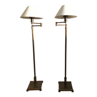 Restoration Hardware Brass Petite Candlestick Swing Arm Floor Lamps - a Pair For Sale