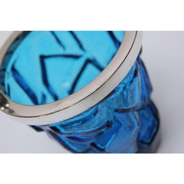 Vintage Blue Crackle Glass "Iceberg" Ice Bucket With Silver Handle For Sale - Image 12 of 13