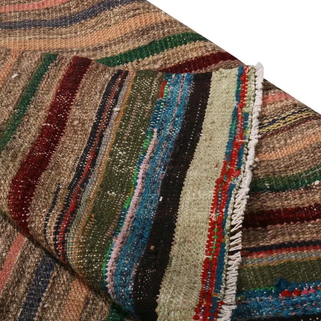 1970s Vintage Geometric Striped Beige Brown and Multicolor Wool Kilim Rug For Sale In New York - Image 6 of 6