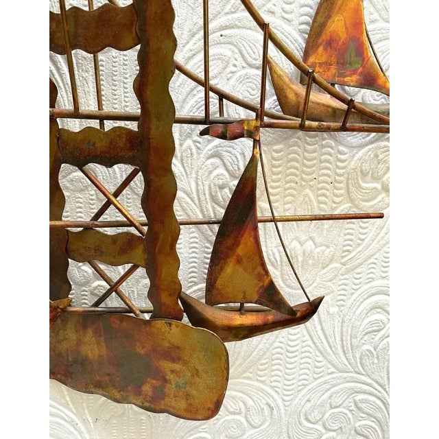 Metal Vintage Mid Century Modern Metal Golden Gate Bridge Boats Wall Hanging For Sale - Image 7 of 11