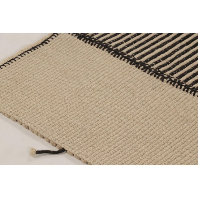 Beige Rug & Kilim’s Contemporary Kilim in Beige & Black Textural Stripes For Sale - Image 8 of 10