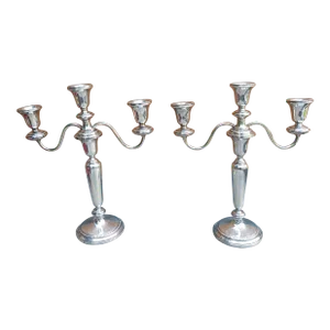 Pair of Weighted Sterling Silver Convertible Three-Light Cadelabra