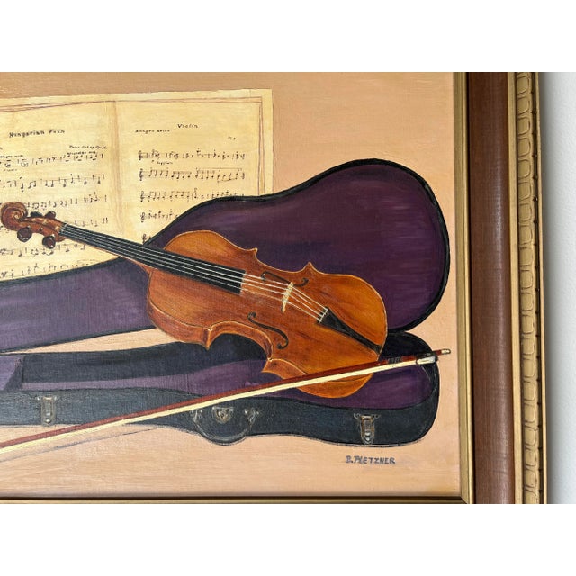 1960's Betty Pletzner Violin Music Instrument Impressionist Oil Painting, Framed For Sale In Miami - Image 6 of 13
