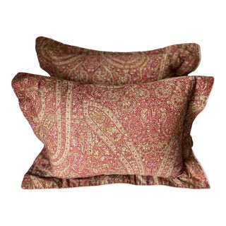 Yves Delorme Paisley Cotton Pillows-Feather Inserts-A Pair For Sale
