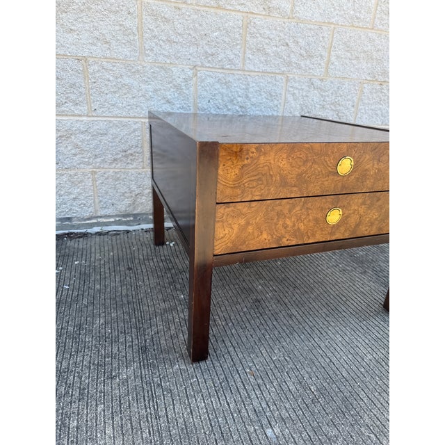 Mid 20th Century Mid-Century Burl Wood Nightstand by Century Furniture With Brass Pulls For Sale - Image 5 of 12