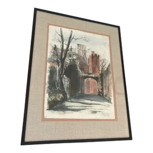 Vintage Original Signed Watercolor Painting Titled “ Hampton Court “ by English Artist 1943., Framed
