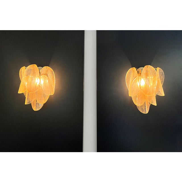 Vintage Gold Murano Glass Petal Wall Sconces from Rondini, 1990s, Set of 2 For Sale - Image 9 of 16