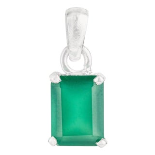2.26 CTW Green Onyx Octagon Pendant in 925 Sterling Silver For Sale