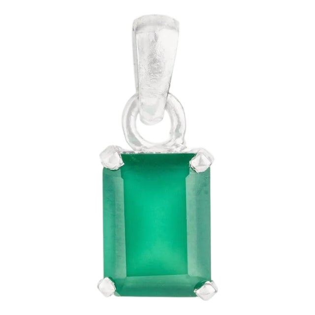 2.26 CTW Green Onyx Octagon Pendant in 925 Sterling Silver For Sale
