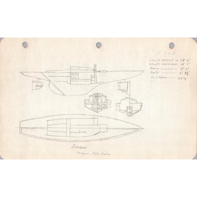 Midcentury, 1940s, Marine Architectural Pencil Drawing On Paper From Maine, Unique Nautical Drawings, Architect Unknown,...