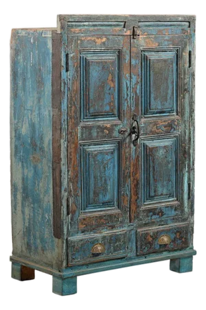 Antique Indian Painted Small Teakwood Armoire
