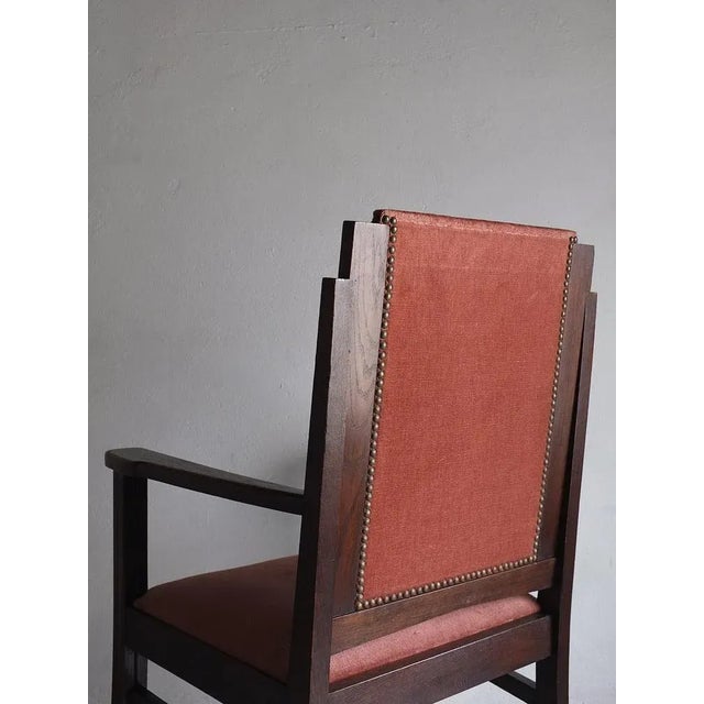Textile Amsterdam School Oak Armchairs, Netherlands, 1920s, Set of 2 For Sale - Image 7 of 12
