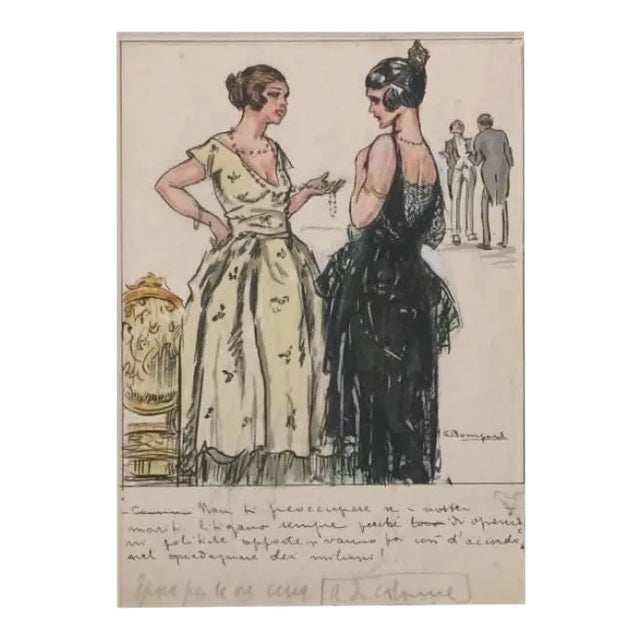 Our husbands - Original Ink and Watercolor by L. Bompard - Early 1900 Early 20th Century For Sale