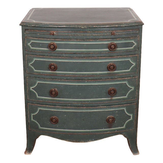 Vintage English Bowfront Bedside Chest of Drawers, 1890s For Sale