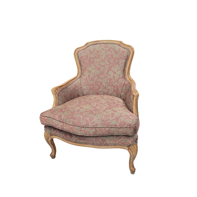 French Provincial Vintage French Louis XV Style Carved Wood Bergère Accent Armchair For Sale - Image 3 of 14