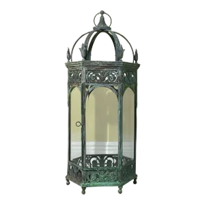 Single Handcrafted Bronze and Brass Garden Candle Lantern