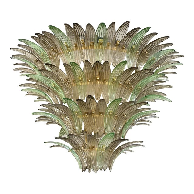 Green Venetian Smoked-Fumè and Green Palmette Murano Glass Chandelier by Simoeng for Simoeng For Sale - Image 8 of 8