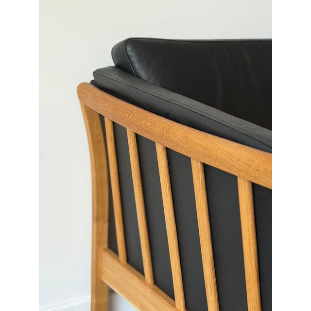 Black Black Leather 3-Seater Sofa with Oak Frame attributed to Mogens Hansen for Stouby, Denmark, 1970s For Sale - Image 8 of 18