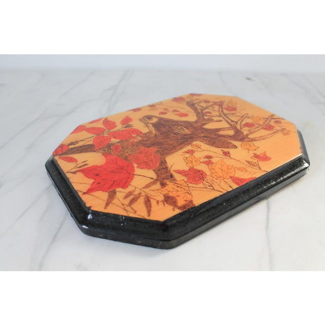 Mid 20th Century Vintage Handmade Wood Wall Hanging Plaque Featuring a Deer in a Forest Setting For Sale - Image 5 of 8