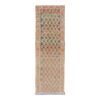 Long Antique Hand-Knotted Persian Malayer Runner in Wool With All-Over Design For Sale