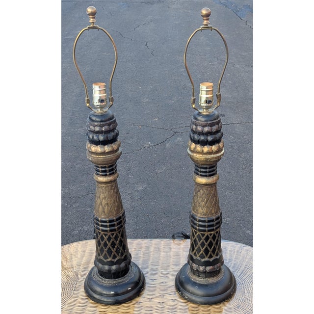 Mid 20th Century Vintage Unique Ornate Art Deco Style Table Lamps - a Pair For Sale - Image 5 of 12