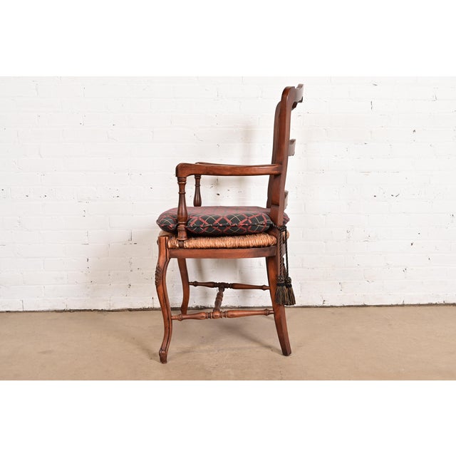 Baker Furniture French Provincial Louis XV Carved Walnut Armchair or Dining Captain Chair For Sale - Image 9 of 11