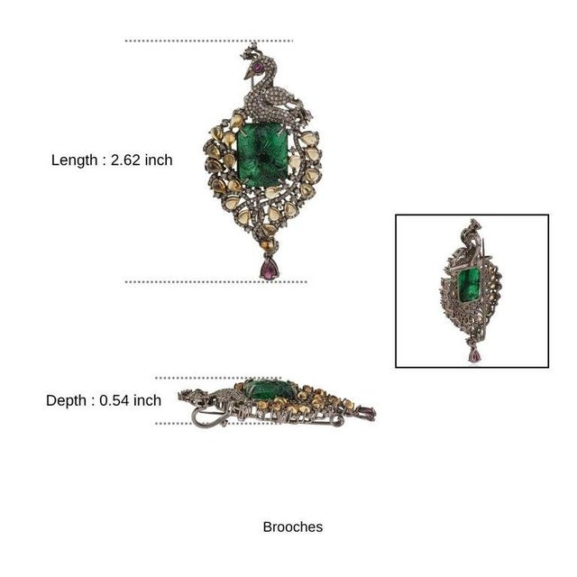 Handcrafted Peacock Motif Brooch Pendant With Multi Gems and Diamonds For Sale - Image 12 of 14