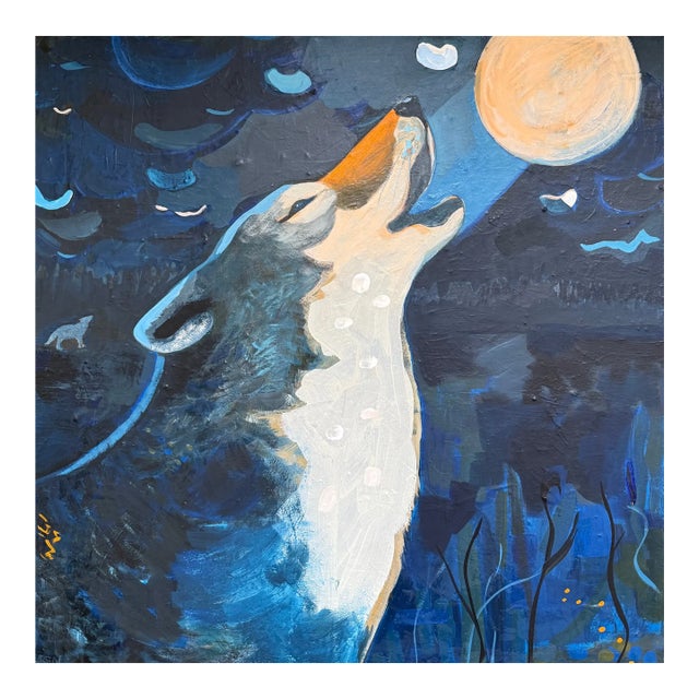 “Wolf Moon” a Wolf Painting by LWren Walraven For Sale