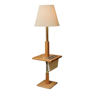 Mid 20th Century Oak and Brass Magazine Floor Lamp For Sale