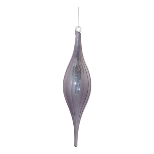 Gray Ribbed Glass Drop Ornament (Set of 6) For Sale