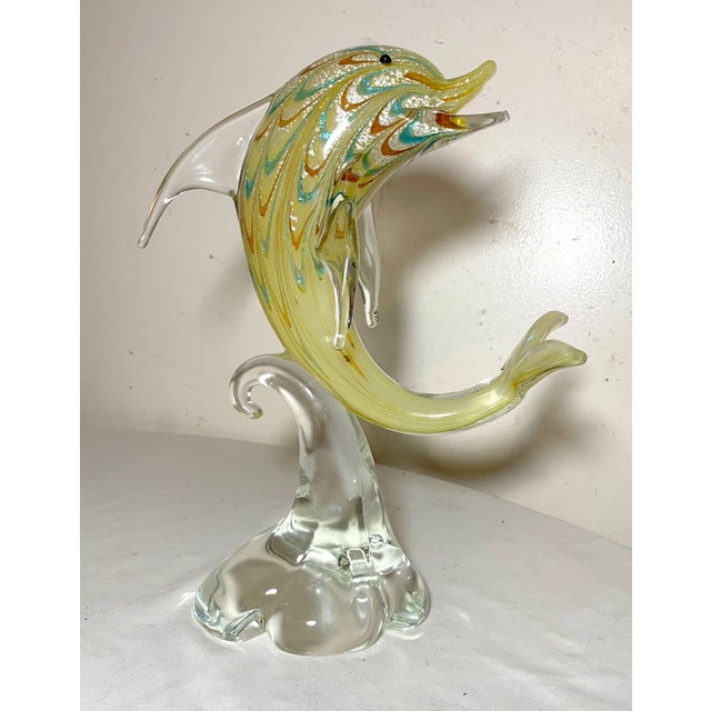 Vintage Hand Blown Murano Italian Art Studio Glass Dolphin Sculpture Statue Gold For Sale In New York - Image 6 of 14