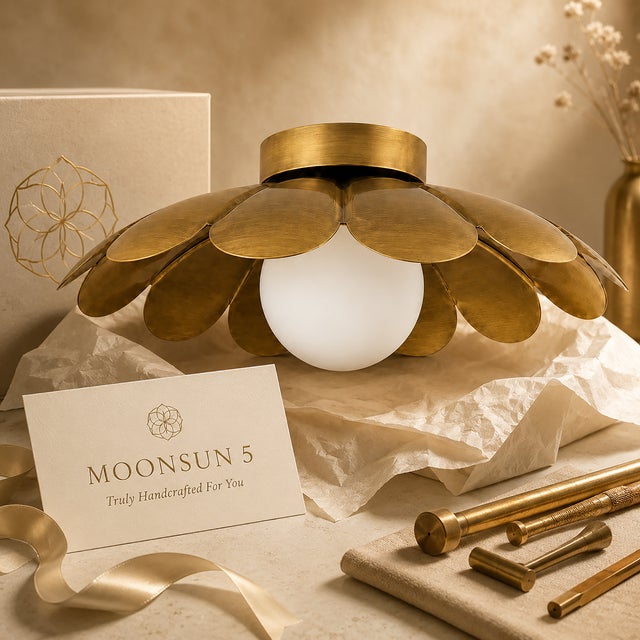 Brass Brass Flower Ceiling Light, Mid Century Modern Flush Mount Light, Daisy Ceiling Lamp, Frosted Glass Globe Fixture For Sale - Image 8 of 15