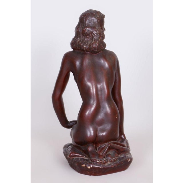 Art Deco Sclpture of Nude Woman, by J. Lankáš, Ceramics, Czech, 1930s For Sale - Image 4 of 9