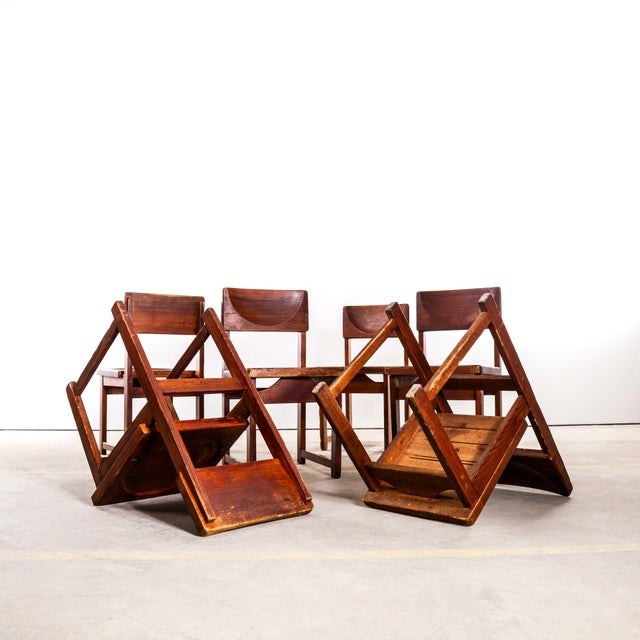 Mid-Century Pitch Pine Cube Dining Chairs, 1950s, Set of 6 For Sale - Image 10 of 10
