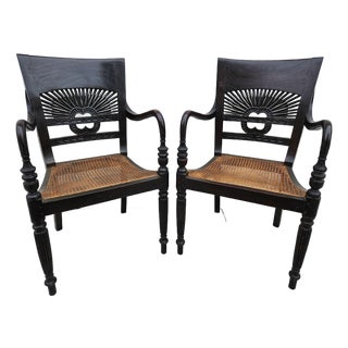Anglo-Indian British Colonial Carved Armchairs For Sale