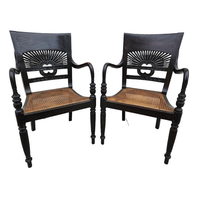 Anglo-Indian British Colonial Carved Armchairs For Sale
