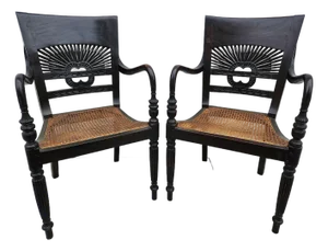 Anglo-Indian British Colonial Carved Armchairs