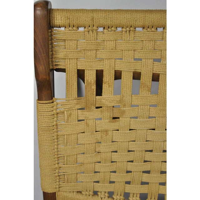 Wood Mid 20th Century Vintage Mid Century Modern Woven Rope Wooden Folding Lounge Chair - A Pair For Sale - Image 7 of 11